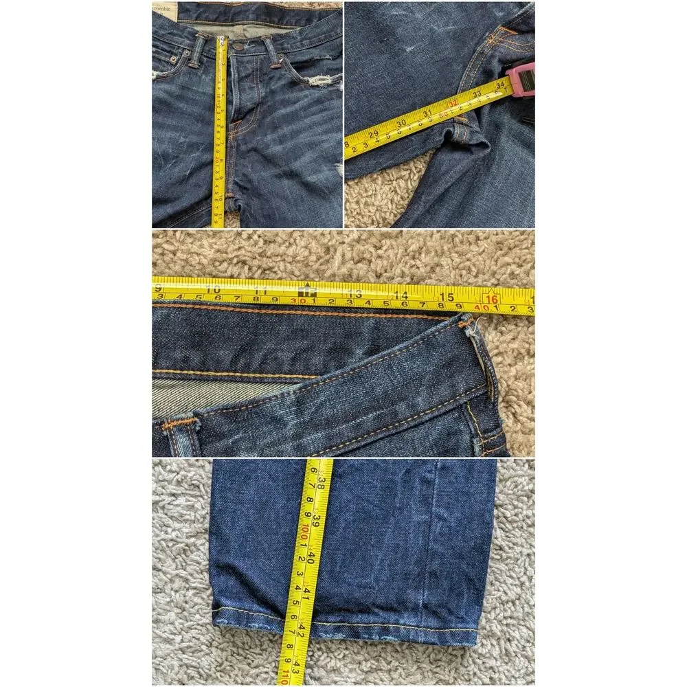 Abercrombie & Fitch Slim Straight Jeans Mens 31/32 Blue Hide button Fly Cotton